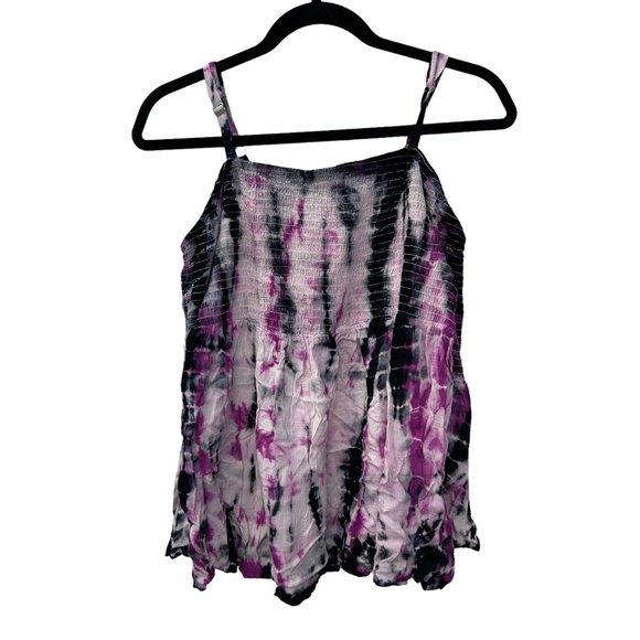 torrid Tops - Torrid purple black tie dye cold shoulder smocked top strap top  Size: 00